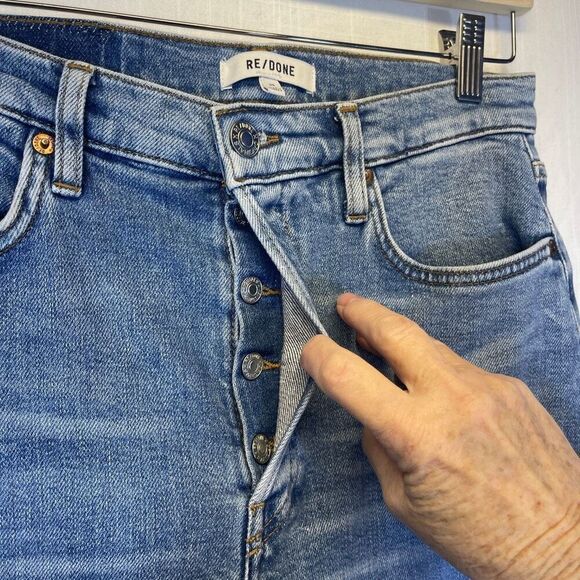 RE/DONE Blue Cotton Blend 90s Denim Button Fly High Rise Ankle Crop Jean Size 29 - Picture 3 of 9